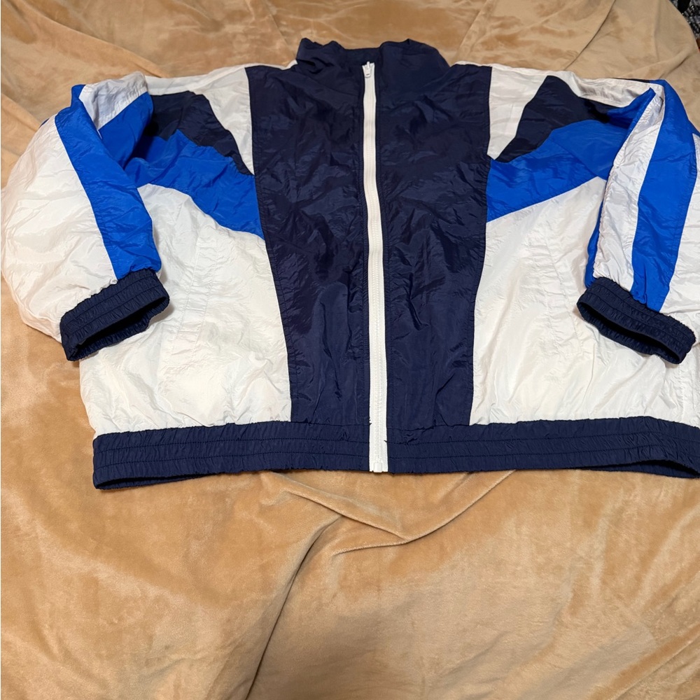 Fashion Nova  Navy and White Windbreaker Jacket XL